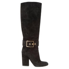 Gucci Women's Black Suede Buckle Detail Knee High Boots