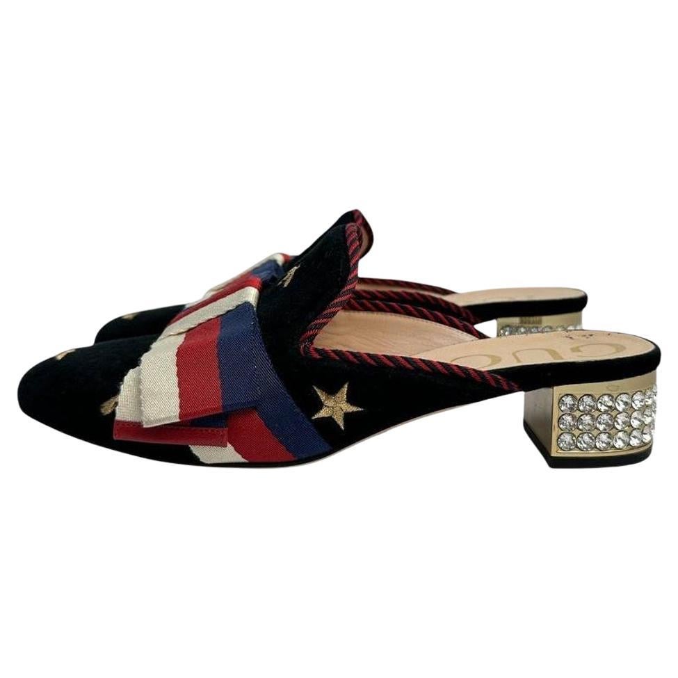 Mules à nœud en velours noir émaillé pour femme Gucci sz.36.5