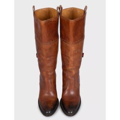Gucci Women's Brown Logo Leather Boots EU 37 Pointed Toe Block Heels
