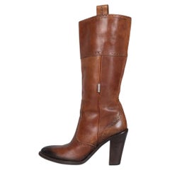 Gucci Women's Brown Logo Leather Boots EU 37 Pointed Toe Block Heels