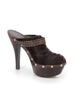 Gucci Women's Brown Pony Hair Studded Platform Mules