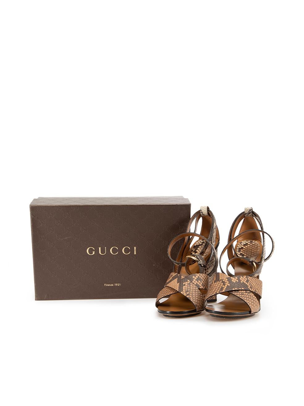 Gucci Women's Brown Snakeskin Heeled Sandals 2
