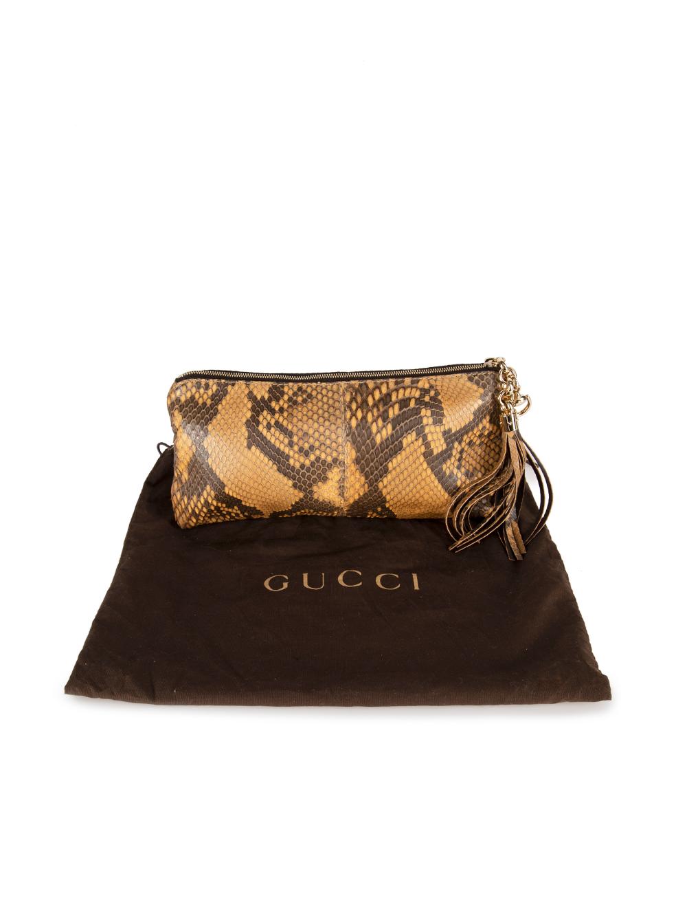 Gucci Women's Brown Snakeskin Tassel Accent Clutch 3