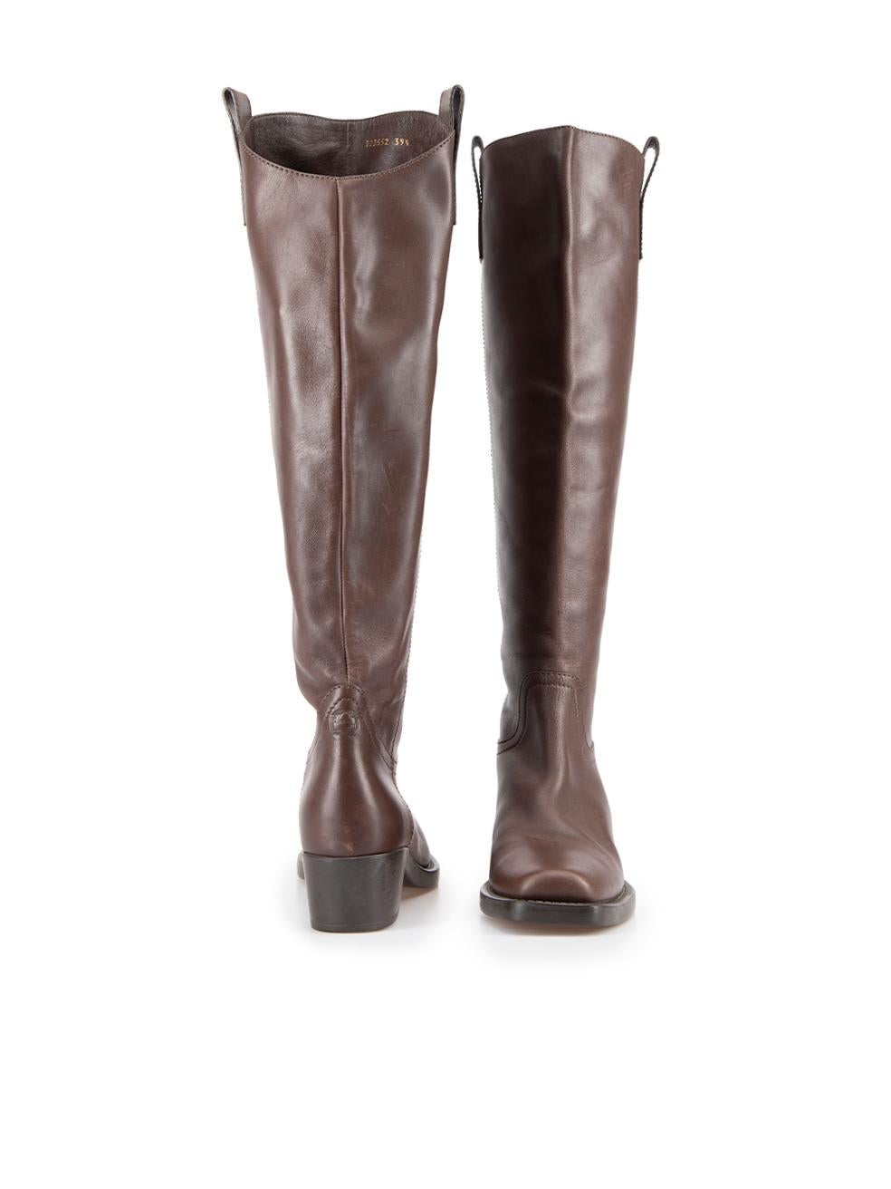 Gucci Women's Brown Square Toe Knee High Boots In Good Condition In London, GB