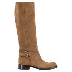 Gucci Women's Brown Suede Buckled Knee High Boots