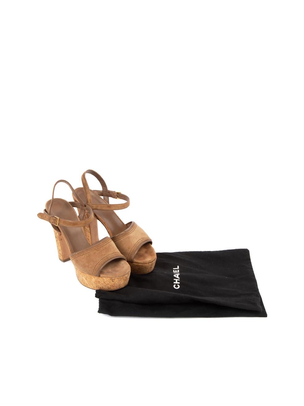 Gucci Women's Brown Suede Cork Heeled Sandals 2