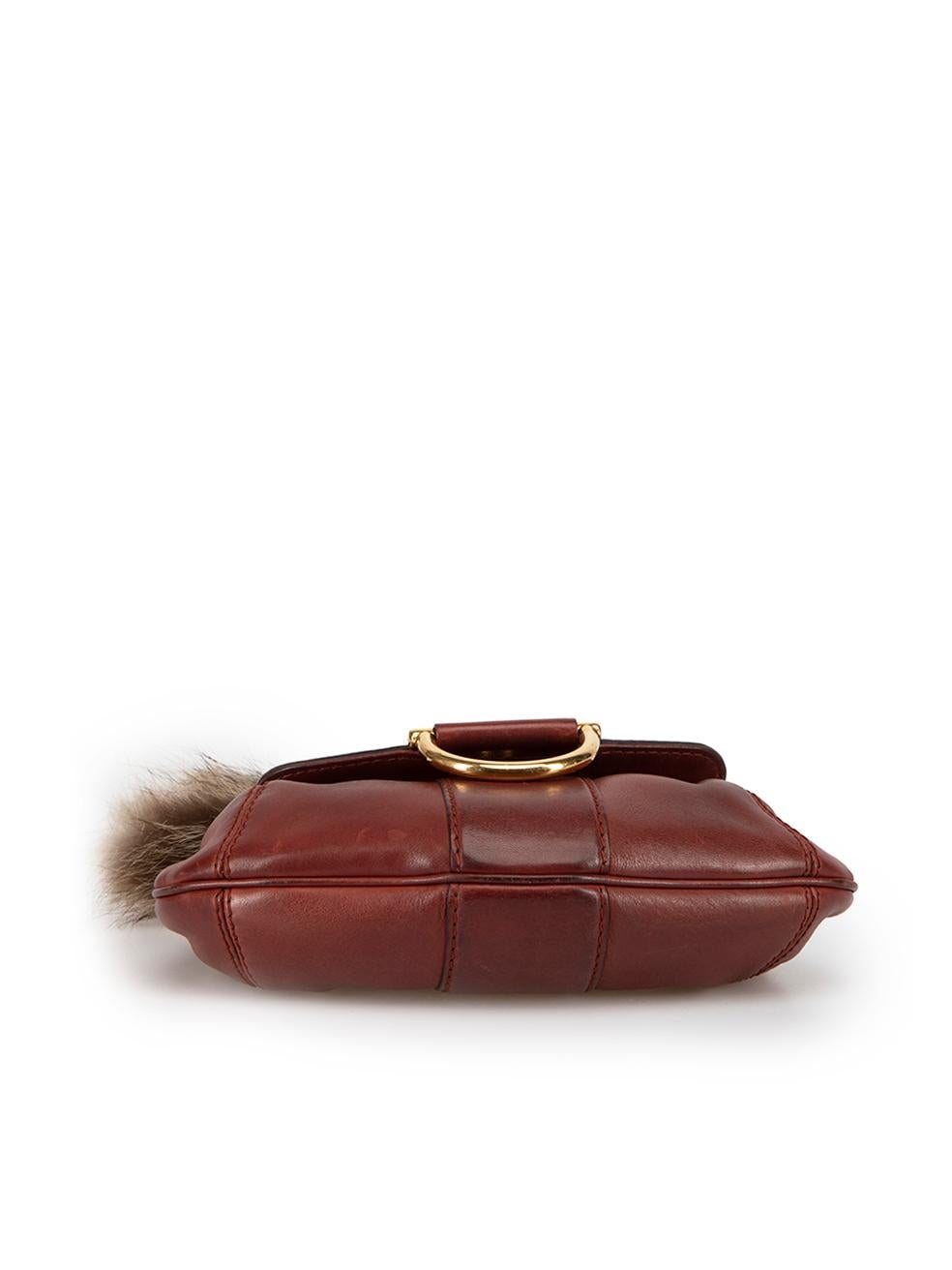 Gucci Women's Burgundy Leather Smilla Fox Fur Charm Crossbody Bag 1