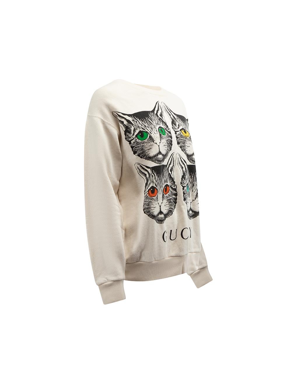 CONDITION is Very good. Hardly any visible wear to sweatshirt is evident on this used Gucci designer resale item.



Details


Cream 

Cotton

Oversized jumper 

Loose fit 

Long sleeve

Round collar 

Printed pattern 

Slip on fastening  





Made