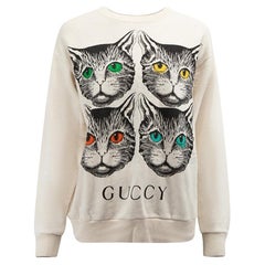 Gucci Women's Cream Distressed Graphic Print Crewneck Sweatshirt