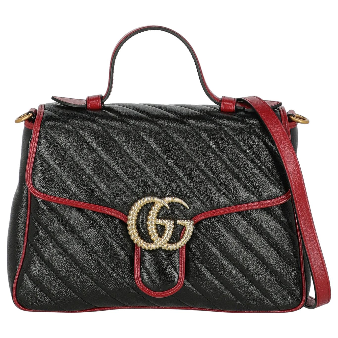 Gucci Women's Crossbody Bag  Marmont Black/Red Leather For Sale