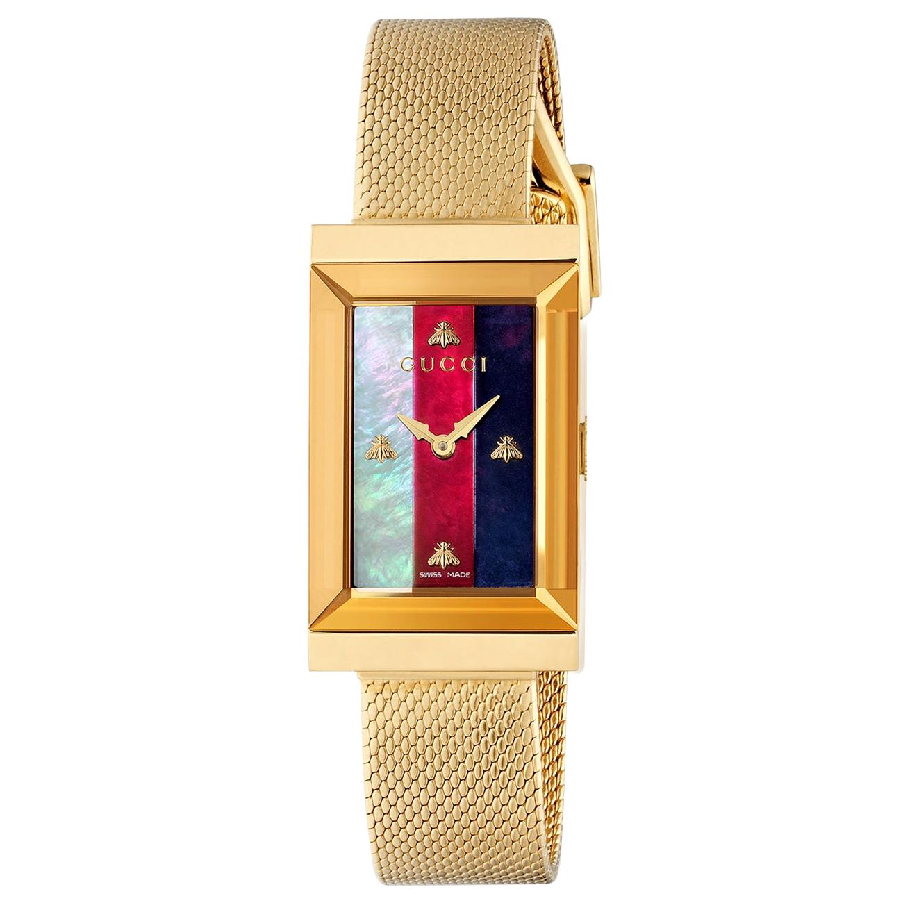 Gucci Women's G-Frame Mesh Bracelet Strap Watch, Gold/Multi YA147410