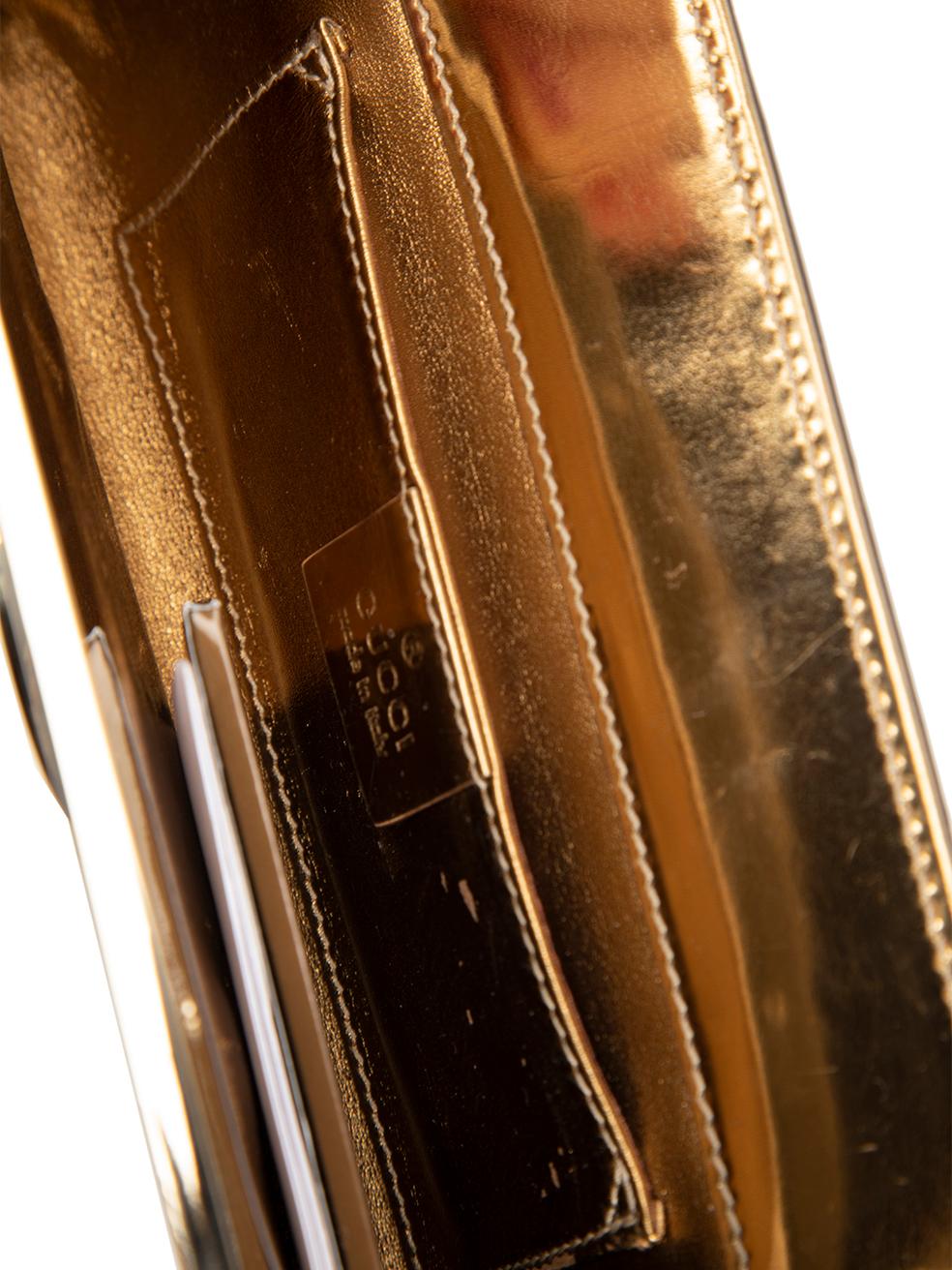 Gucci Women's Gold Leather Starlight Interlocking GG Frame Metallic Clutch 2