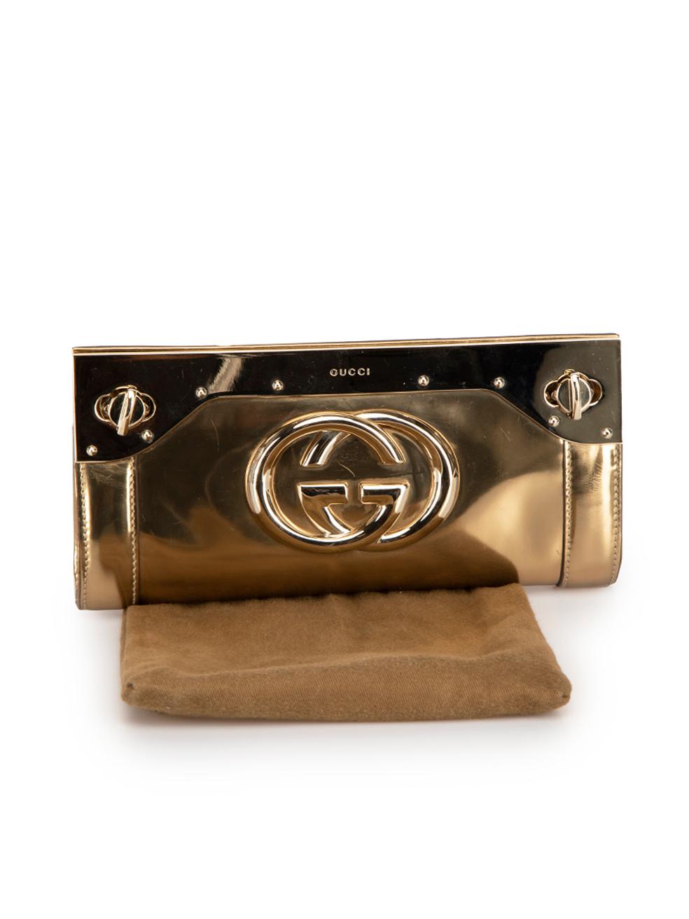 Gucci Women's Gold Leather Starlight Interlocking GG Frame Metallic Clutch 5