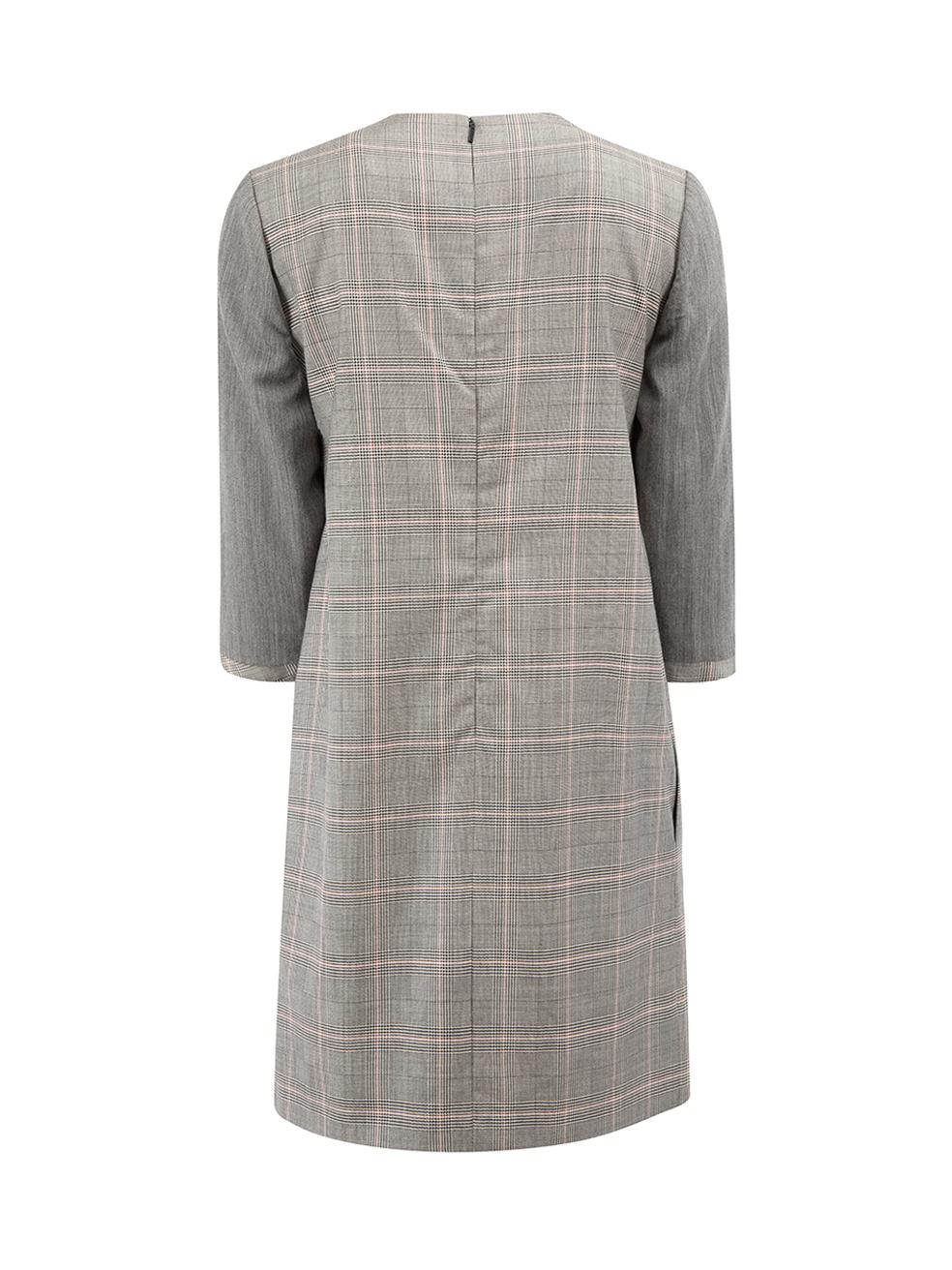 Gucci Women's Grey Wool-Silk Blend Twist Neck Plaid Mini Dress In Good Condition In London, GB