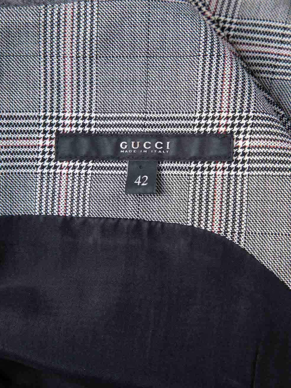 Gucci Women's Grey Wool-Silk Blend Twist Neck Plaid Mini Dress For Sale 2