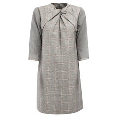 Gucci Women's Grey Wool-Silk Blend Twist Neck Plaid Mini Dress