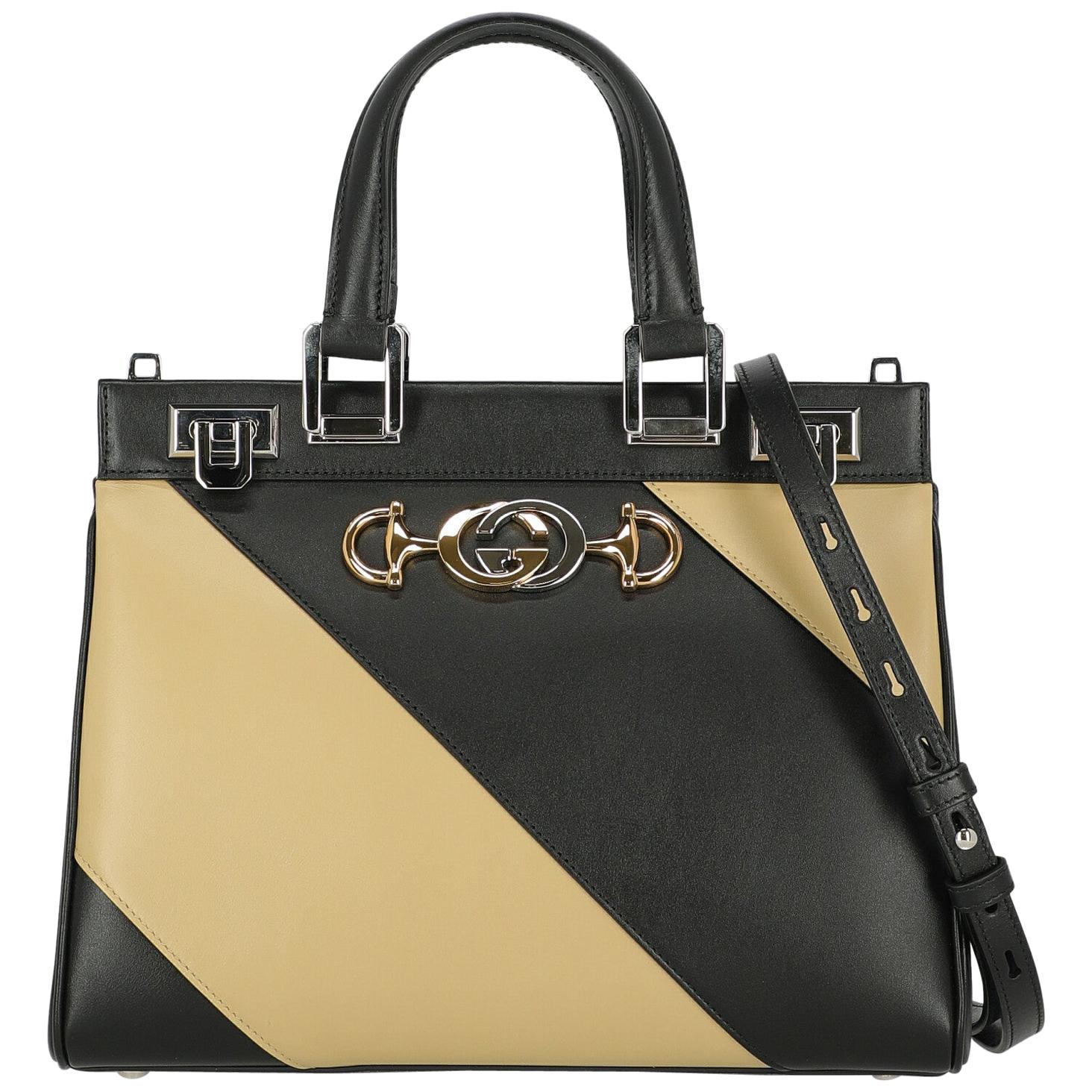 Gucci Women's Handbag Zumi Beige/Black Leather For Sale