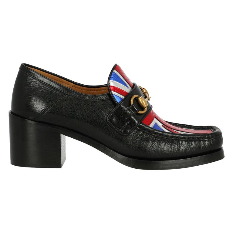 Gucci Women&#39;s Loafers Black/Navy/Red Leather Size IT 37.5 For Sale at 1stdibs