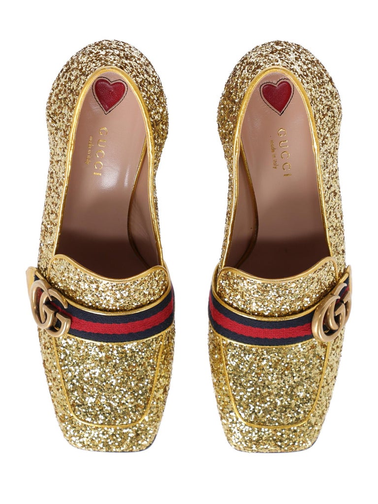 Gucci Women&#39;s Loafers Gold Fabric IT 39 For Sale at 1stDibs