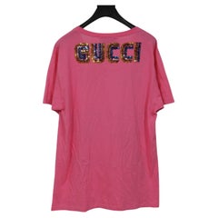 Gucci Womens Maison De L'Amour Bulldog Sequin Logo T Shirt Size Medium Pink