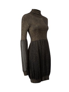 Gucci Women's Metallic Black Turtleneck Long Sleeve Dress