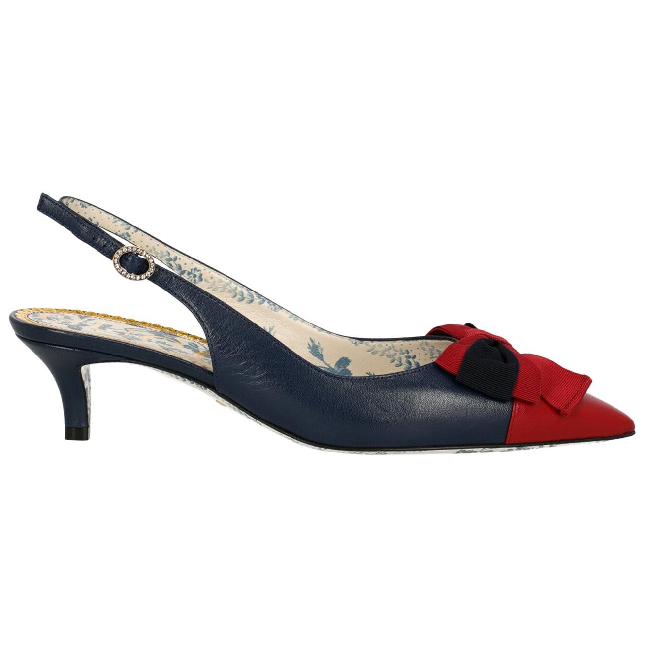 Gucci Women's Mules Navy/Red Leather IT 
