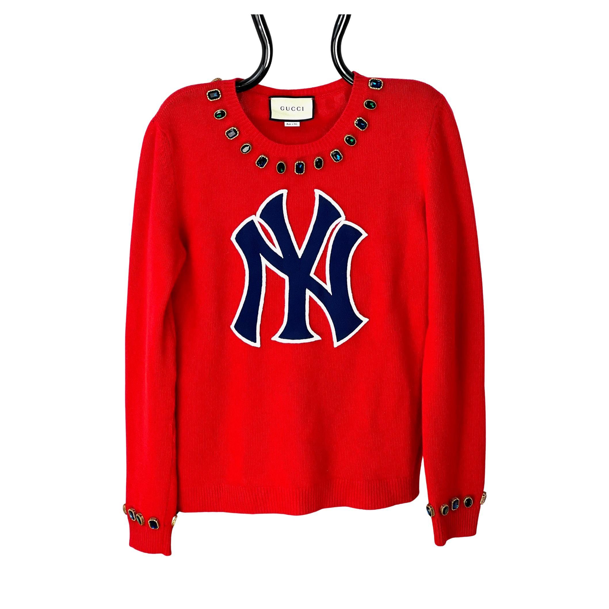 Gucci Womens NY Yankees Wool Red Sweater Pullover For Sale