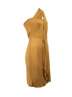 Gucci Women's Ochre Gold Asymmetric Draped Mini Dress