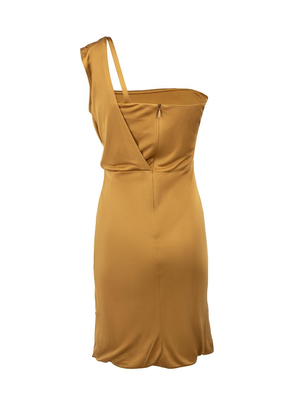 Gucci Women's Ochre Gold Asymmetric Draped Mini Dress In Good Condition In London, GB