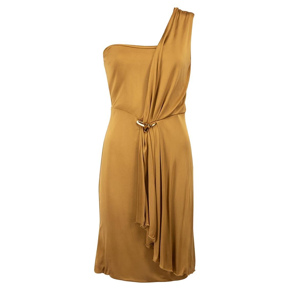 Gucci Women's Ochre Gold Asymmetric Draped Mini Dress