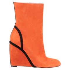 Gucci Women's Orange Suede Wedge Ankle Boots