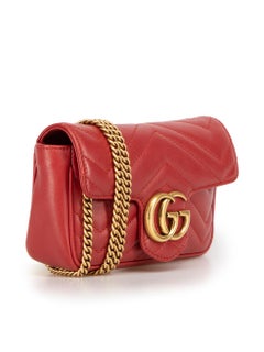 Gucci Women's Red GG Marmont Matelasse Super Mini Crossbody Bag