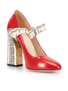 Gucci Women's Red Leather Snakeskin Bow Pumps