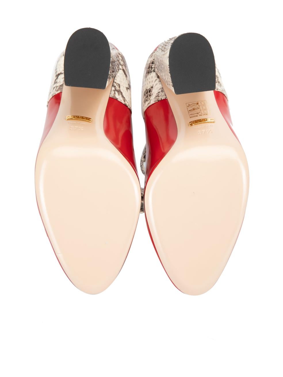 Gucci Women's Red Leather Snakeskin Bow Pumps 1