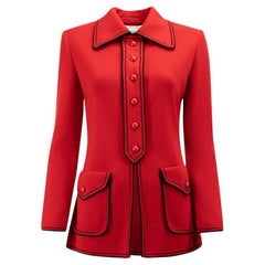 Gucci Women's Red Wool Knit Contrast Trim Cardigan