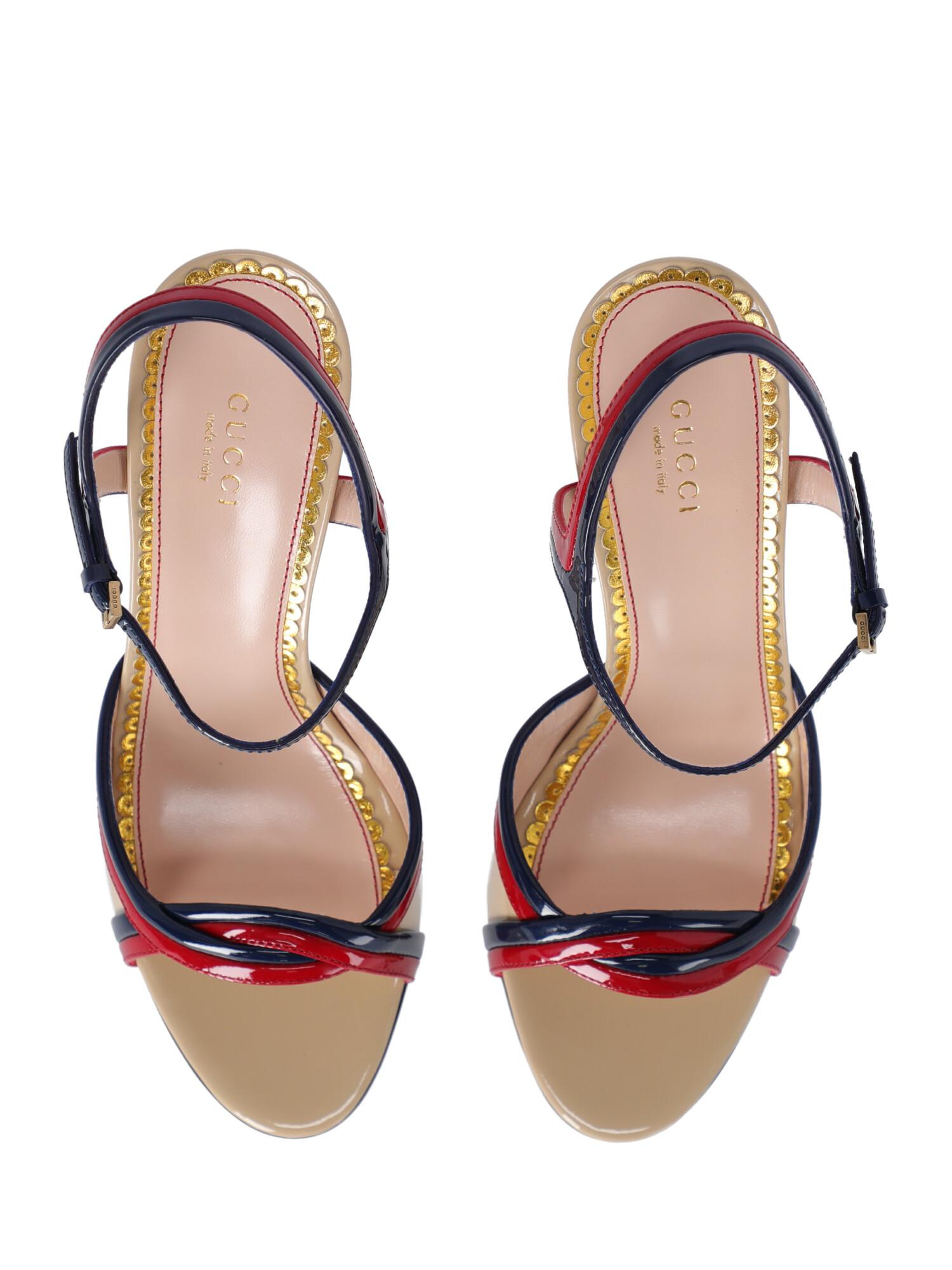 Gucci Women's Sandals Beige/Navy/Red Leather IT 39 For Sale 3