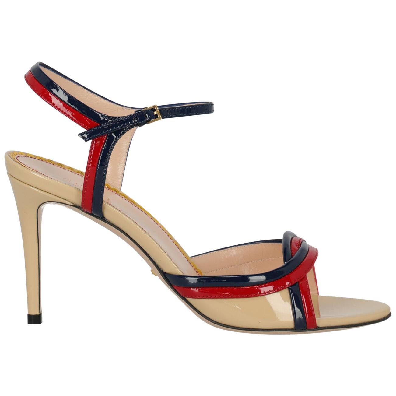 Gucci Women's Sandals Beige/Navy/Red Leather IT 39 For Sale