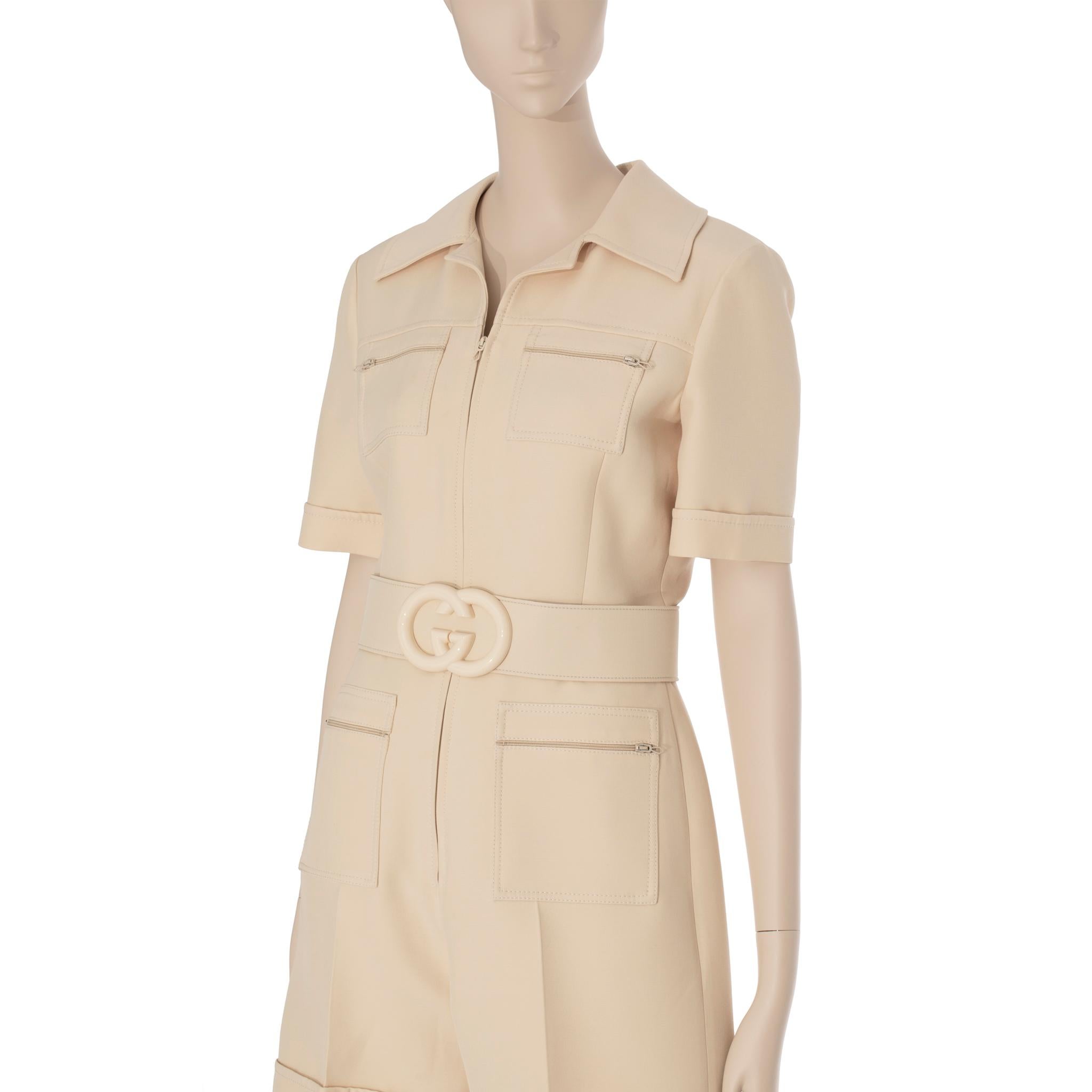 Gucci Womens Short Belted Jumpsuit Ivory 38 IT For Sale 5
