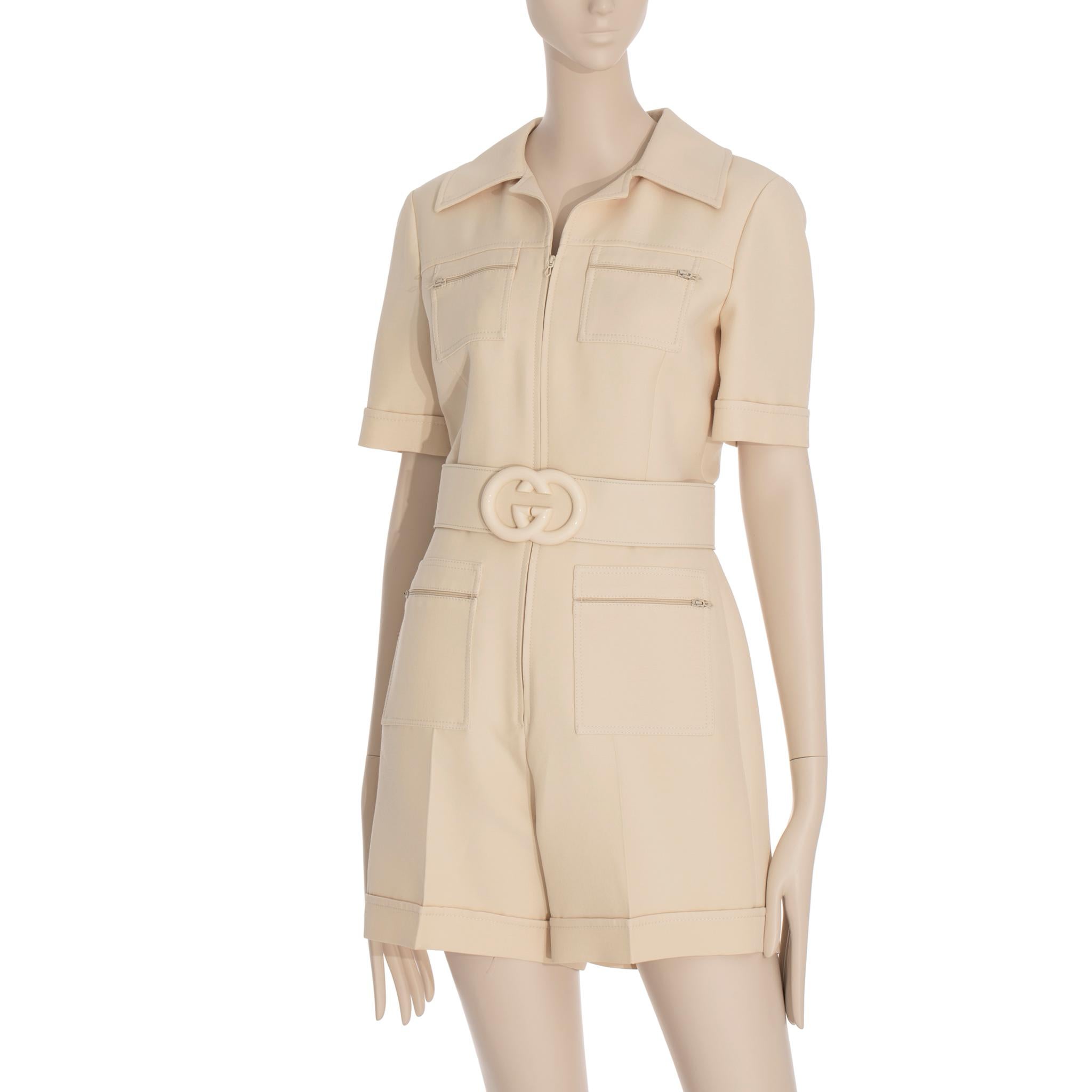 Gucci Womens Short Belted Jumpsuit Ivory 38 IT For Sale 3