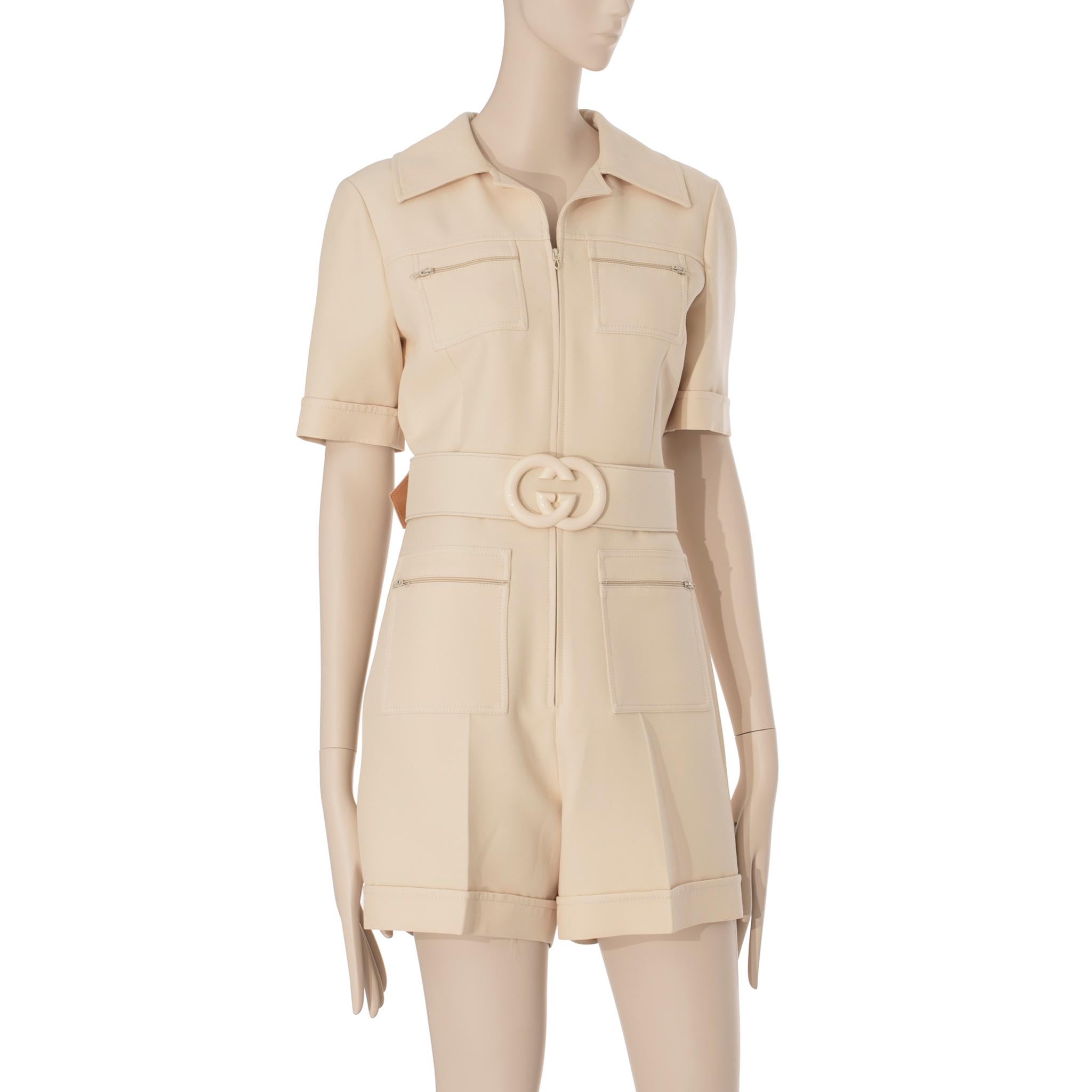 Gucci Womens Short Belted Jumpsuit Ivory 38 IT For Sale 4