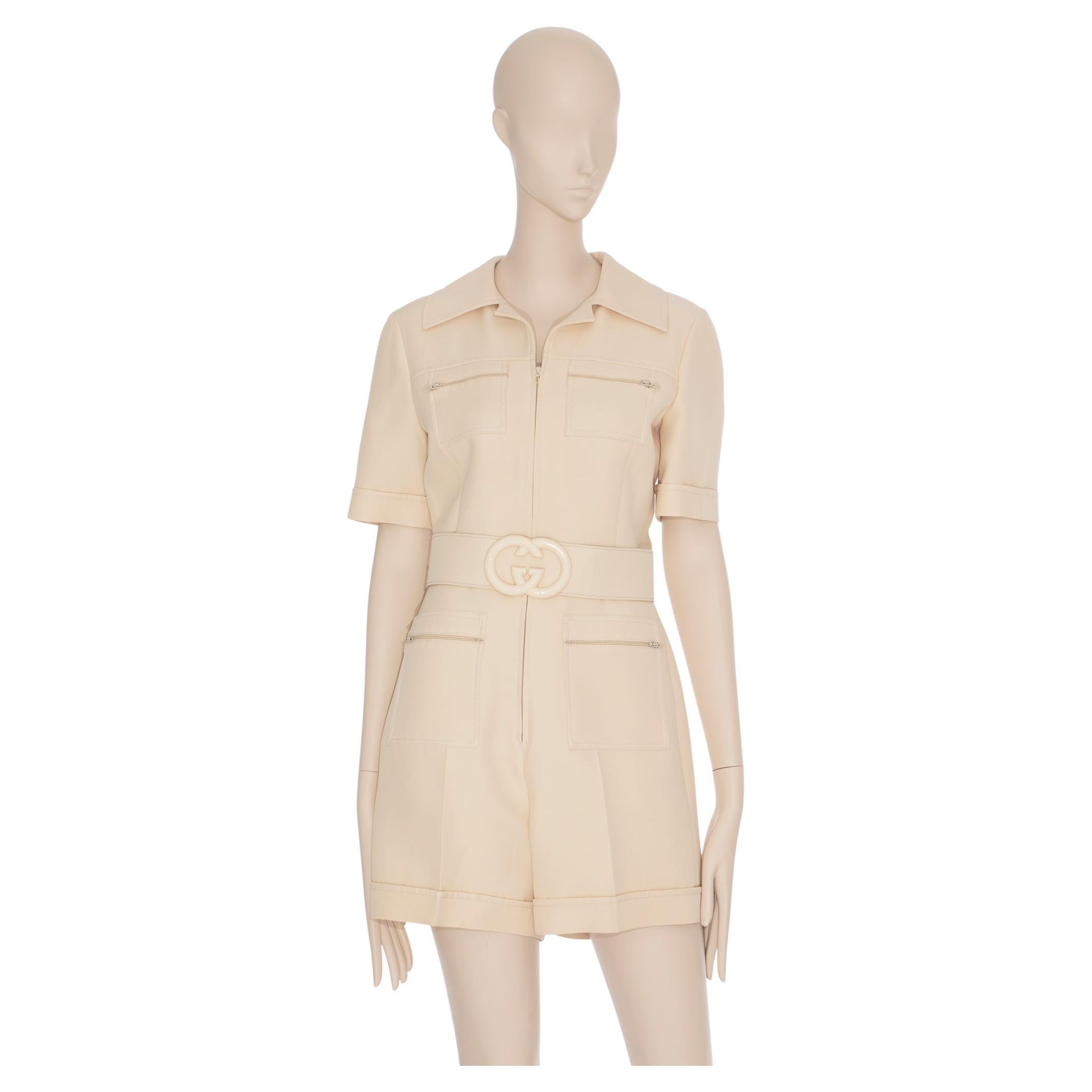 Gucci Womens Short Belted Jumpsuit Ivory 38 IT For Sale