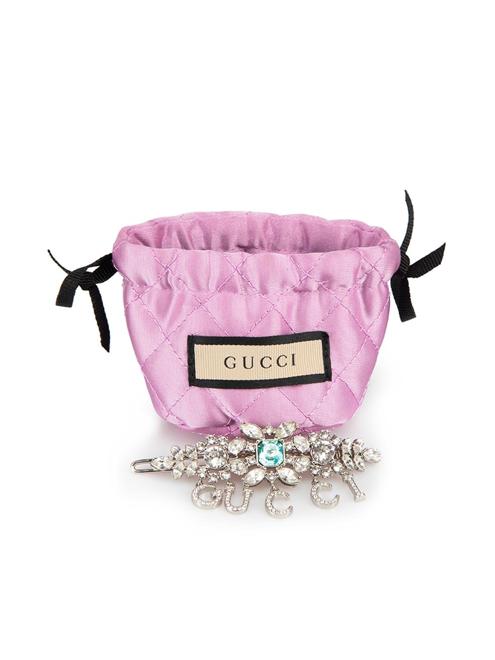 Gucci Women's Silver Tone Crystal Logo Hair Clip 1
