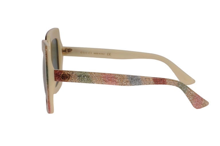 Gucci GG0328S 004 Rainbow Square Sunglasses Gucci Rainbow Glitter Black Oversized Square Sunglasses GG0328S main image 4