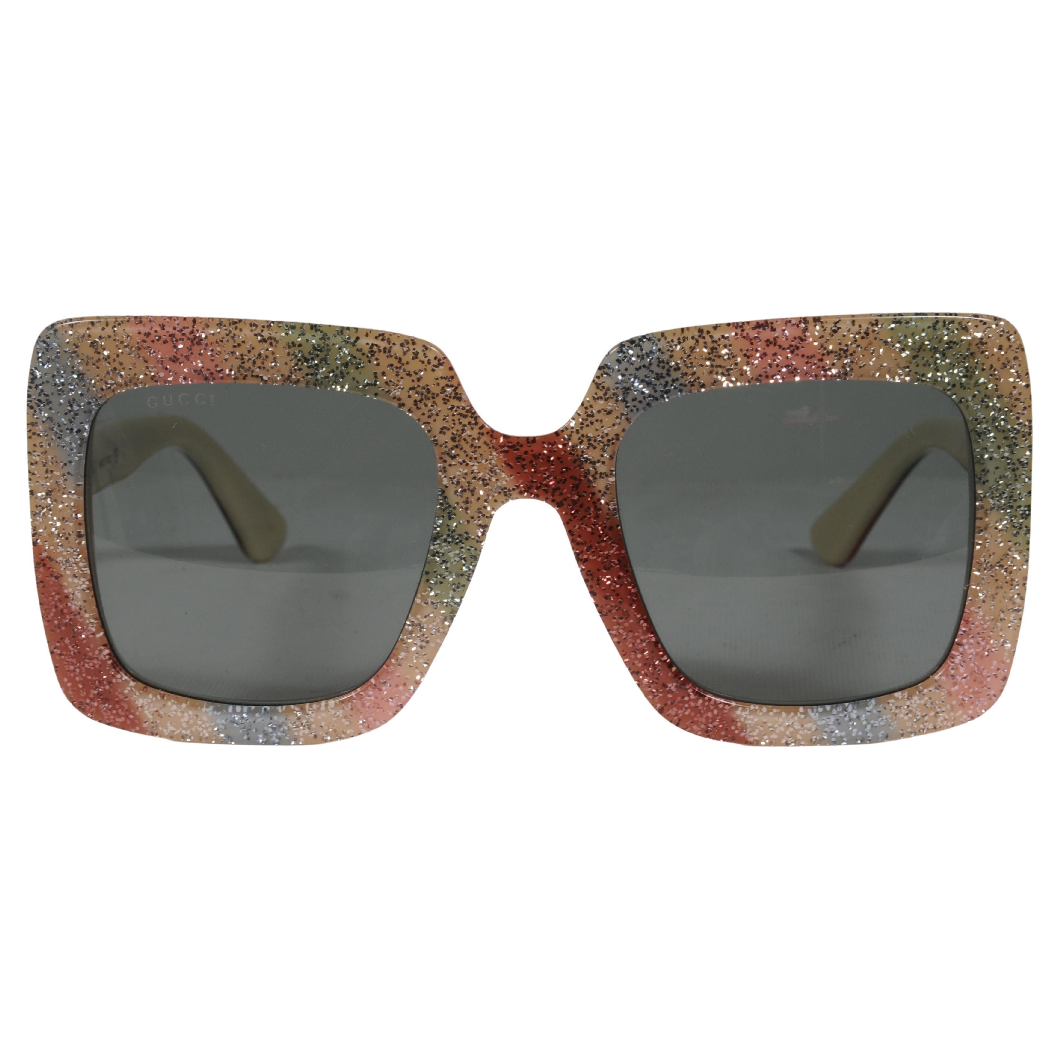 Gucci Womens Square Frame Stripe Glitter GG0328S Sunglasses GG0328S Shades For Sale