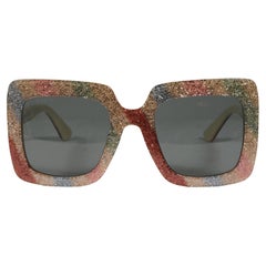 Gucci Womens Square Frame Stripe Glitter GG0328S Sunglasses GG0328S Shades