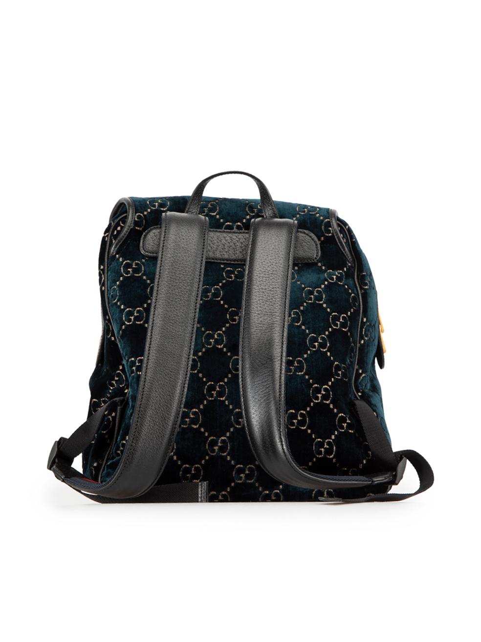 Gucci Women's Teal GG Velvet 2020 Marmont Logo Backpack In New Condition In London, GB
