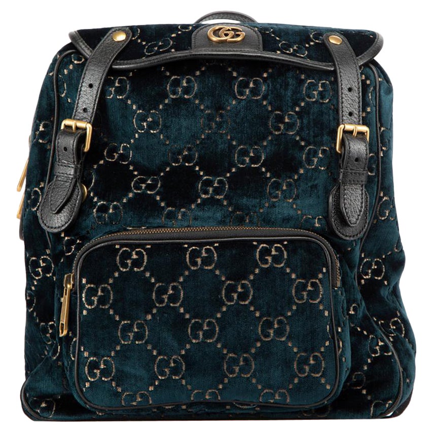 Gucci Women's Teal GG Velvet 2020 Marmont Logo Backpack