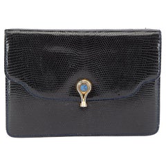 Gucci Women's Vintage Black Lizard Leather Flap Clutch