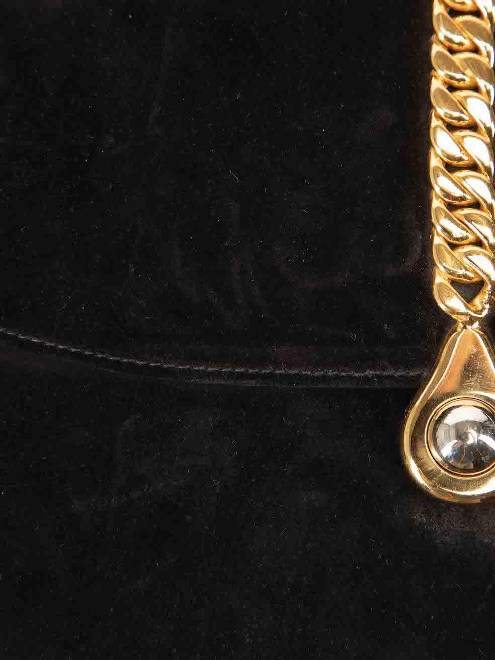Gucci Women's Vintage Black Suede Chain Accent Flap Shoulder Bag 3