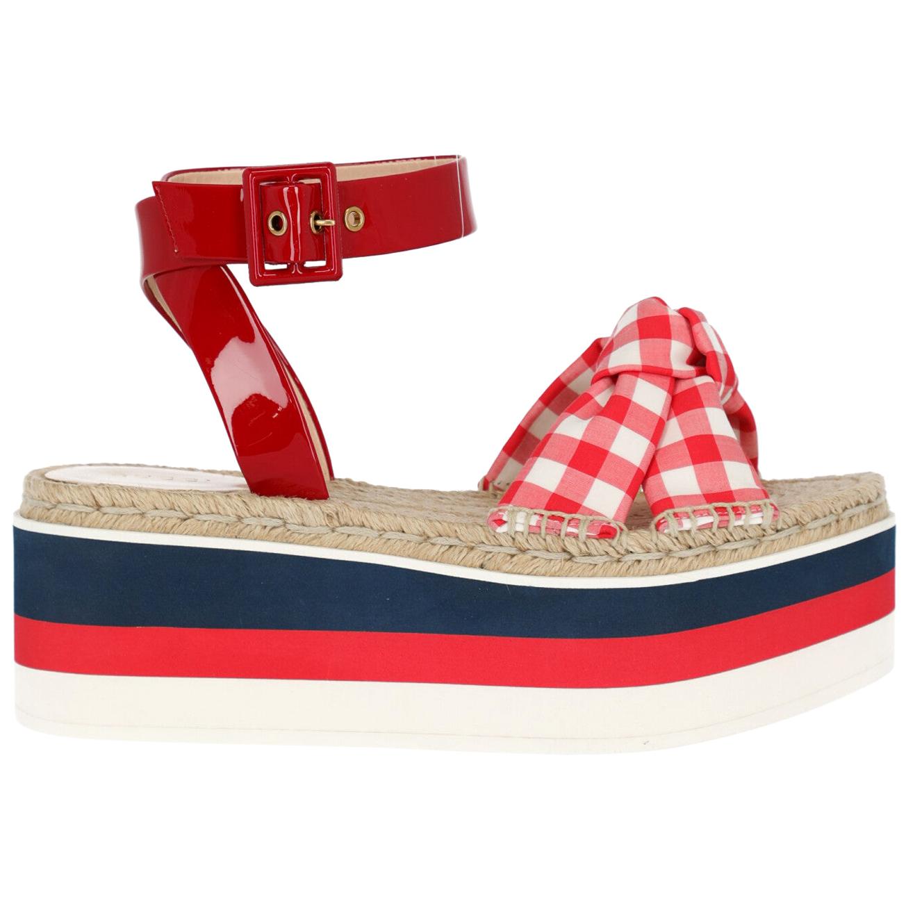 Gucci Women's Wedges Red/White Fabric  IT 39, 5 For Sale